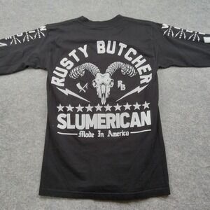 Rusty Butcher Shirt Mens Small Graphic Made USA America Slumerican Long Sleeve